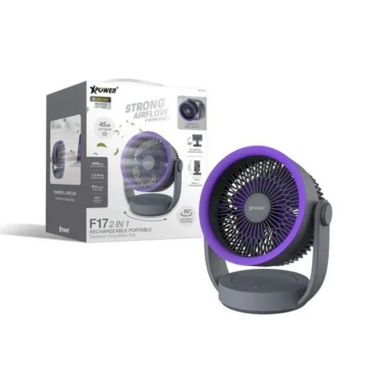 Xpower 2 In 1 Rechargeable Portable Desktop Circulation Fan - Grey